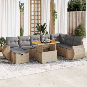 vidaXL 9-delige Loungeset met kussens poly rattan acacia beige