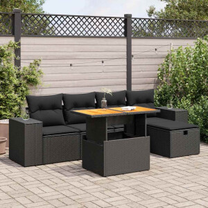 vidaXL 6-delige Loungeset met kussens poly rattan acacia zwart