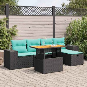 vidaXL 6-delige Loungeset met kussens poly rattan acacia bruin