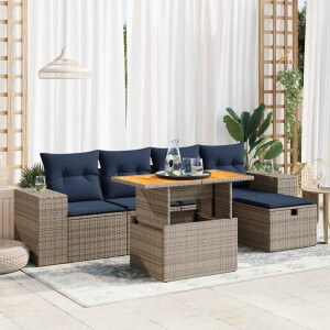 vidaXL 6-delige Loungeset met kussens poly rattan acacia zwart