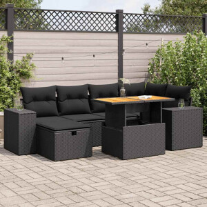 vidaXL 8-delige Loungeset met kussens poly rattan acacia zwart