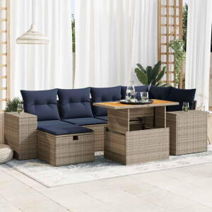 vidaXL 7-delige Loungeset met kussens poly rattan acacia bruin