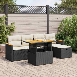 vidaXL 6-delige Loungeset met kussens poly rattan zwart