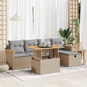 vidaXL 6-delige Loungeset met kussens poly rattan beige