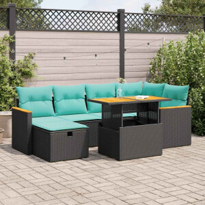 vidaXL 7-delige Loungeset met kussens poly rattan acacia bruin