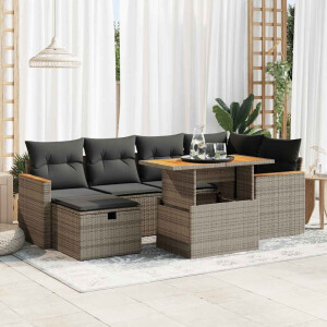 vidaXL 8-delige Loungeset met kussens poly rattan grijs