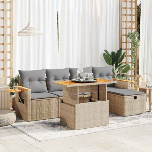 vidaXL 6-delige Loungeset met kussens poly rattan beige