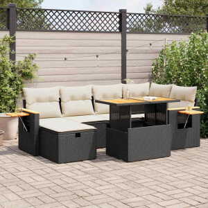 vidaXL 8-delige Loungeset met kussens poly rattan zwart