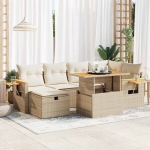 vidaXL 8-delige Loungeset met kussens poly rattan beige
