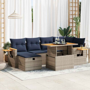 vidaXL 7-delige Loungeset met kussens poly rattan acacia grijs