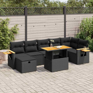 vidaXL 5-delige Loungeset met kussens poly rattan zwart