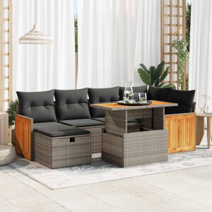vidaXL 8-delige Loungeset met kussens poly rattan grijs