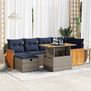 vidaXL 7-delige Loungeset met kussens poly rattan acacia grijs