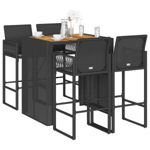 vidaXL 5-delige Tuinbarset zonder kussens poly rattan acacia zwart