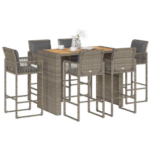 vidaXL 7-delige Tuinbarset met kussens poly rattan acacia grijs