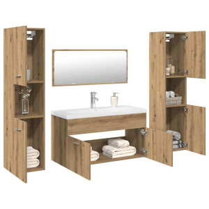 vidaXL 5-delige Badkamermeubelset bewerkt hout artisanaal eikenkleur