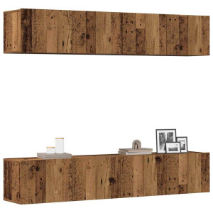 vidaXL Tv-wandkasten 4 st bewerkt hout oud houtkleurig