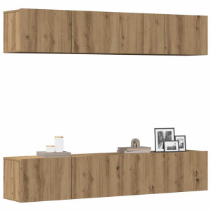 vidaXL Tv-wandkasten 4 st bewerkt hout artisanaal eikenkleurig