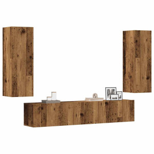 vidaXL Tv-wandkasten 4 st bewerkt hout oud houtkleurig