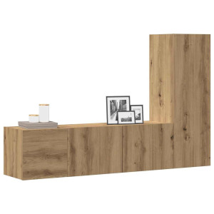 vidaXL Tv-wandkasten 3 st bewerkt hout artisanaal eikenkleurig
