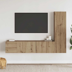 vidaXL Tv-wandkasten 3 st bewerkt hout artisanaal eikenkleurig