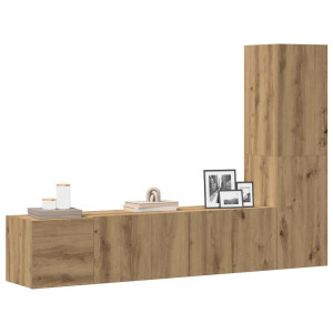 vidaXL Tv-wandkasten 3 st bewerkt hout artisanaal eikenkleurig