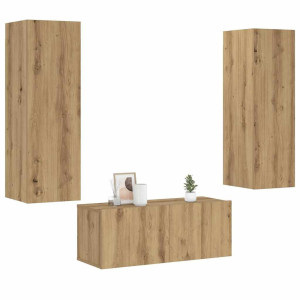 vidaXL Tv-wandkasten 3 st bewerkt hout artisanaal eikenkleurig