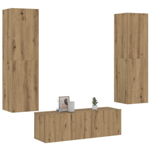 vidaXL Tv-wandkasten 3 st bewerkt hout artisanaal eikenkleurig