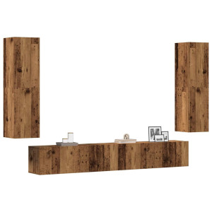 vidaXL Tv-wandkasten 4 st bewerkt hout oud houtkleurig