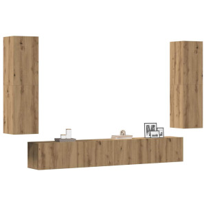 vidaXL Tv-wandkasten 4 st bewerkt hout artisanaal eikenkleurig