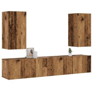 vidaXL Tv-wandkasten 4 st bewerkt hout oud houtkleurig