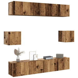 vidaXL 6-delig Tv-meubelset wandmontage bewerkt hout oud houtkleurig