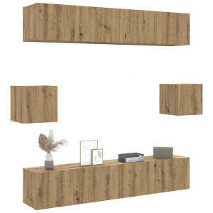 vidaXL 6-delig Tv-meubelset wandmontage bewerkt hout artisanaal eiken