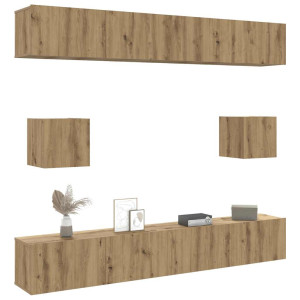 vidaXL 6-delig Tv-meubelset wandmontage bewerkt hout artisanaal eiken
