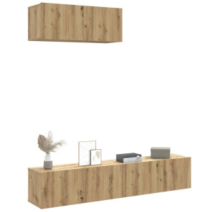 vidaXL 3-delig Tv-meubelset wandmontage bewerkt hout artisanaal eiken