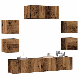 vidaXL 7-delig Tv-meubelset wandmontage bewerkt hout oud houtkleurig