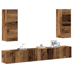 vidaXL 4-delig Tv-meubelset wandmontage bewerkt hout oud houtkleurig