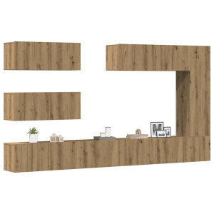 vidaXL 7-delig Tv-meubelset wandmontage bewerkt hout artisanaal eiken