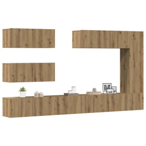 vidaXL 7-delig Tv-meubelset wandmontage bewerkt hout artisanaal eiken