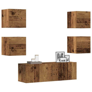 vidaXL 5-delig Tv-meubelset wandmontage bewerkt hout oud houtkleurig