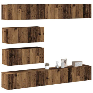 vidaXL 6-delig Tv-meubelset wandmontage bewerkt hout oud houtkleurig
