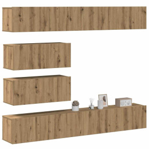vidaXL 6-delig Tv-meubelset wandmontage bewerkt hout artisanaal eiken