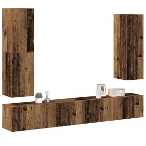 vidaXL 4-delig Tv-meubelset wandmontage bewerkt hout oud houtkleurig