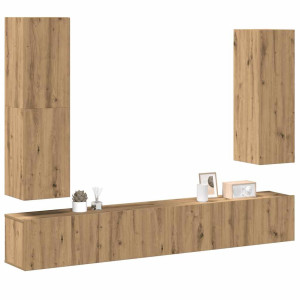 vidaXL 4-delig Tv-meubelset wandmontage bewerkt hout artisanaal eiken