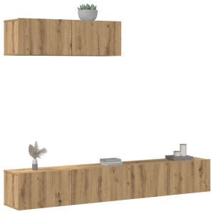vidaXL 3-delig Tv-meubelset wandmontage bewerkt hout artisanaal eiken