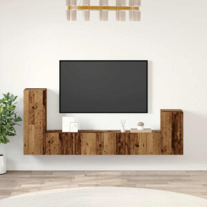 vidaXL 4-delig Tv-meubelset wandmontage bewerkt hout oud houtkleurig