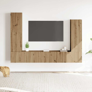 vidaXL 4-delig Tv-meubelset wandmontage bewerkt hout artisanaal eiken