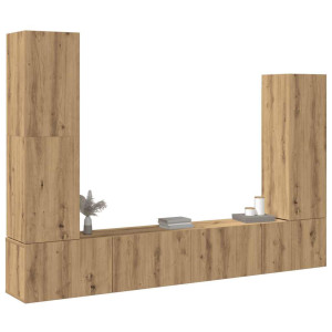 vidaXL 4-delig Tv-meubelset wandmontage bewerkt hout artisanaal eiken