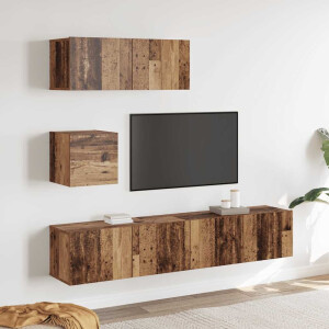vidaXL 4-delig Tv-meubelset wandmontage bewerkt hout oud houtkleurig