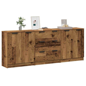 vidaXL Dressoirs 3 st 60x30x70 cm bewerkt hout oud houtkleurig